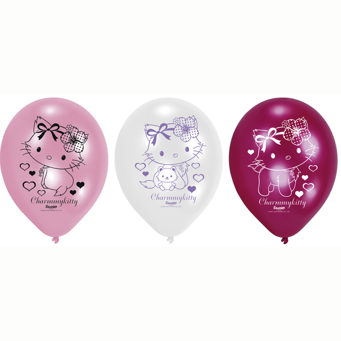 Комплект шариков с рисунками - Hello Kitty c сердечками, 9 штук  