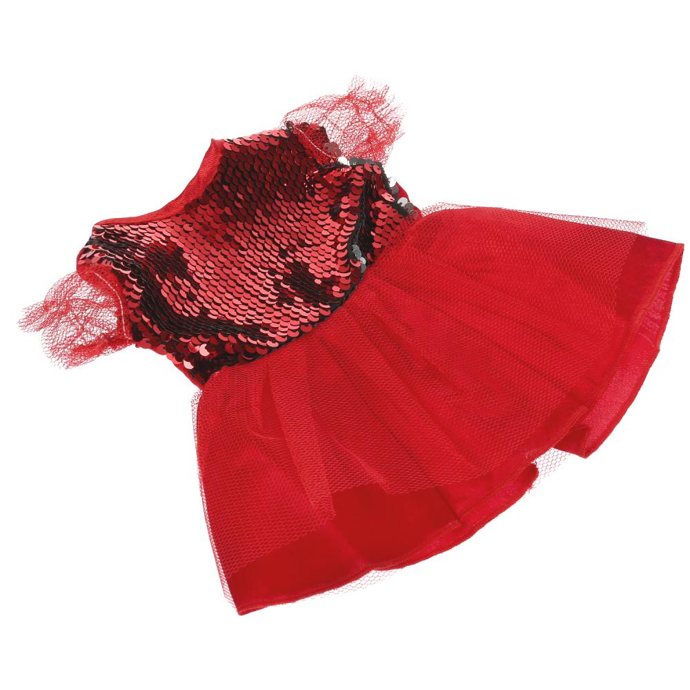 Платье для куклы 40-42см красное с двусторонними пайетками  