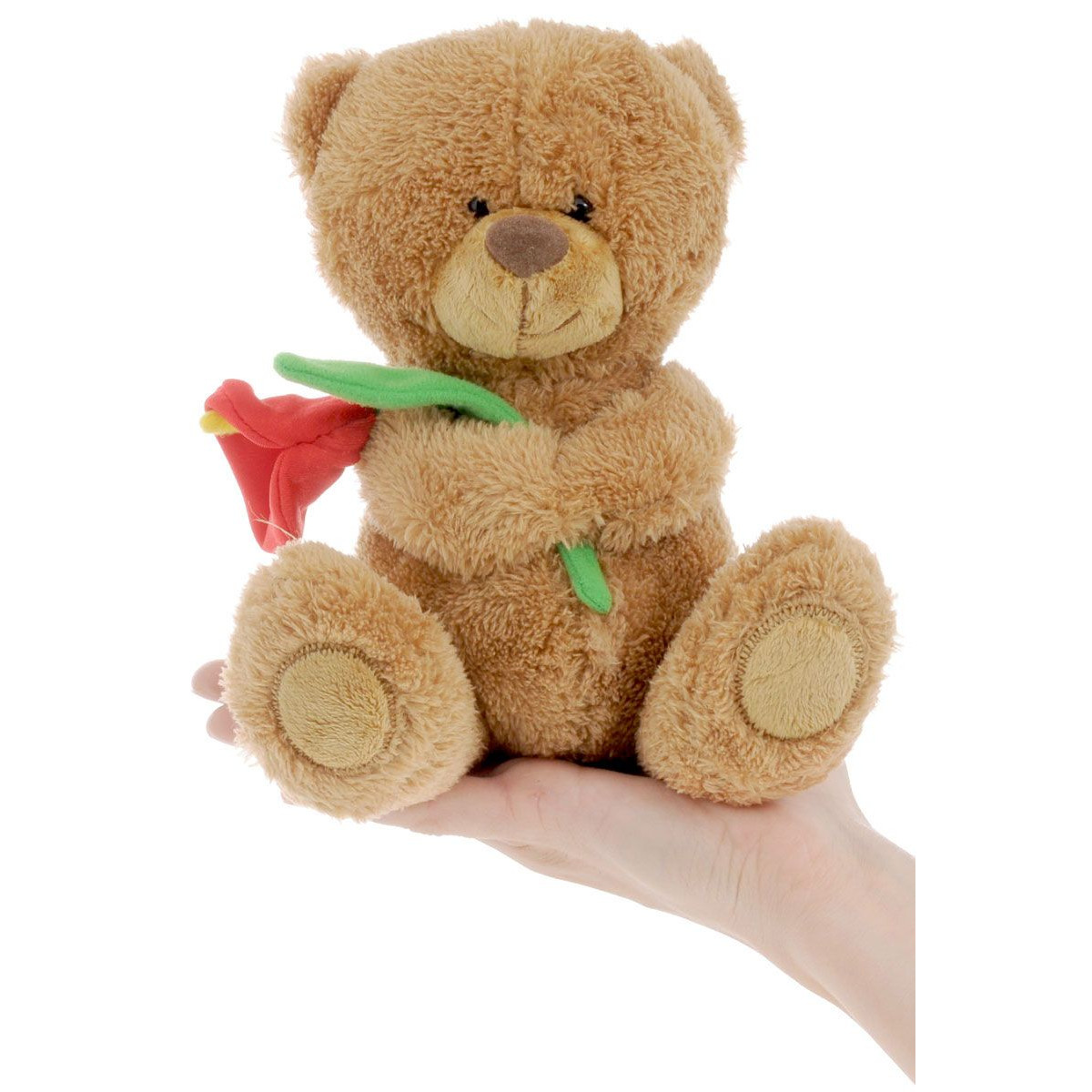 Мягкая игрушка - Медвежонок Сэмми с красной каллой, музыкальный, 18 см.  