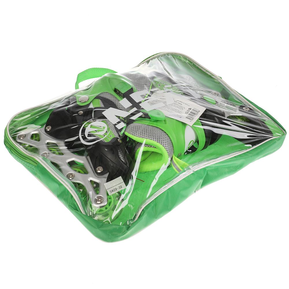 Раздвижные ролики Next со светом зеленые размер 29-32 в сумке  