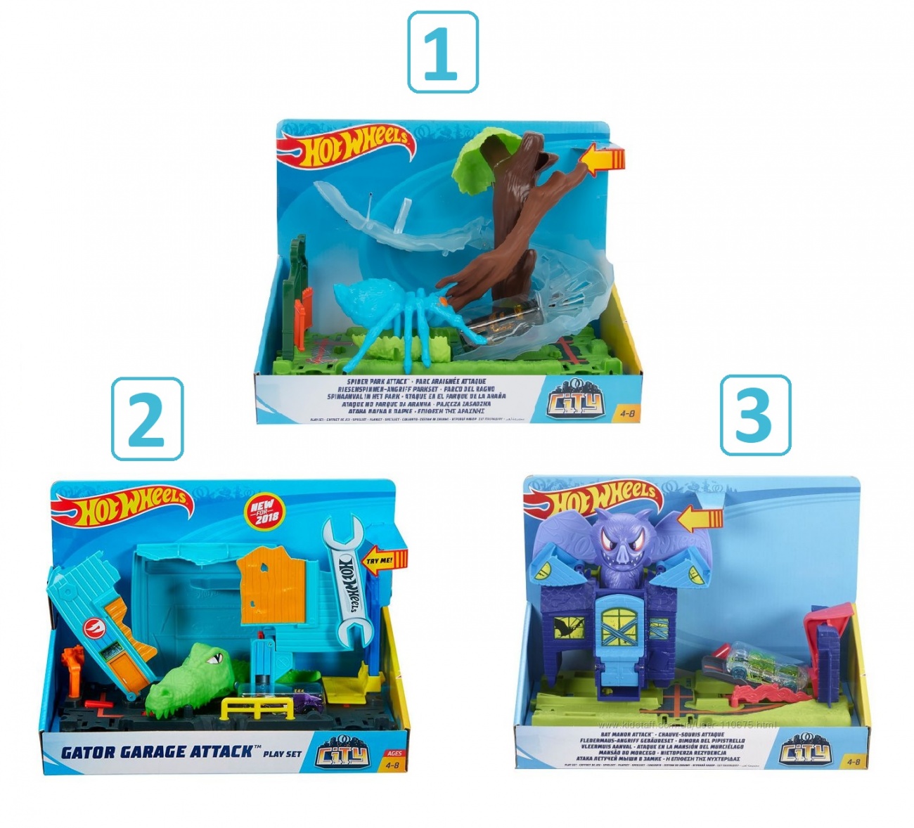 

Игровой набор – Сити с монстрами-злодеями, 3 варианта. Hot Wheels