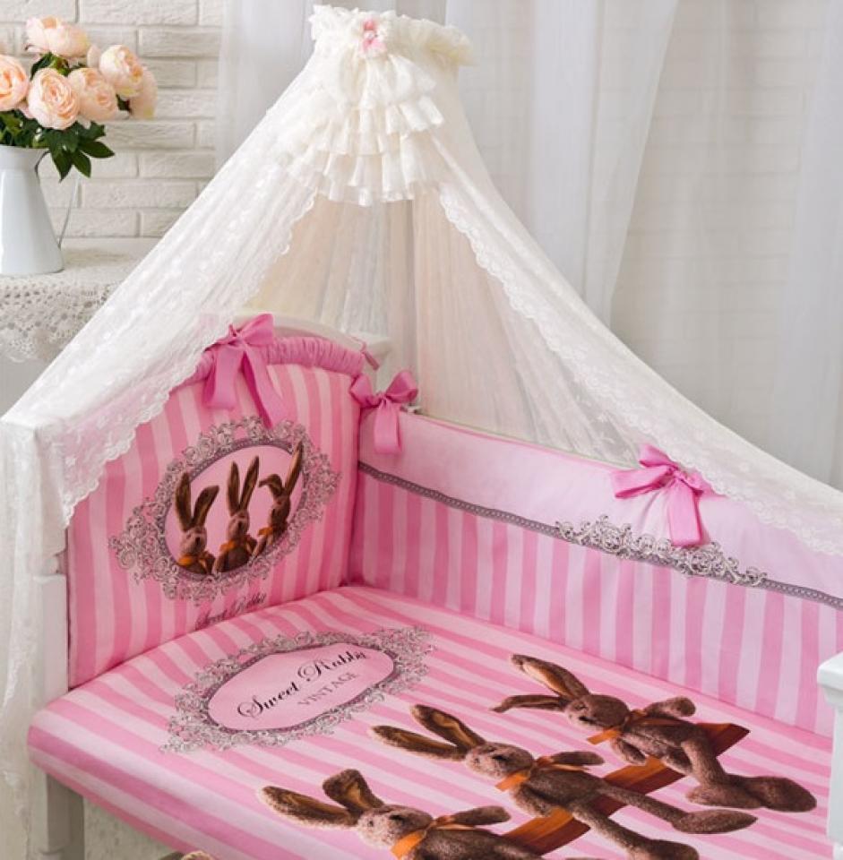 

Комплект в кроватку – Sweet Rabbit, 7 предметов, розовый