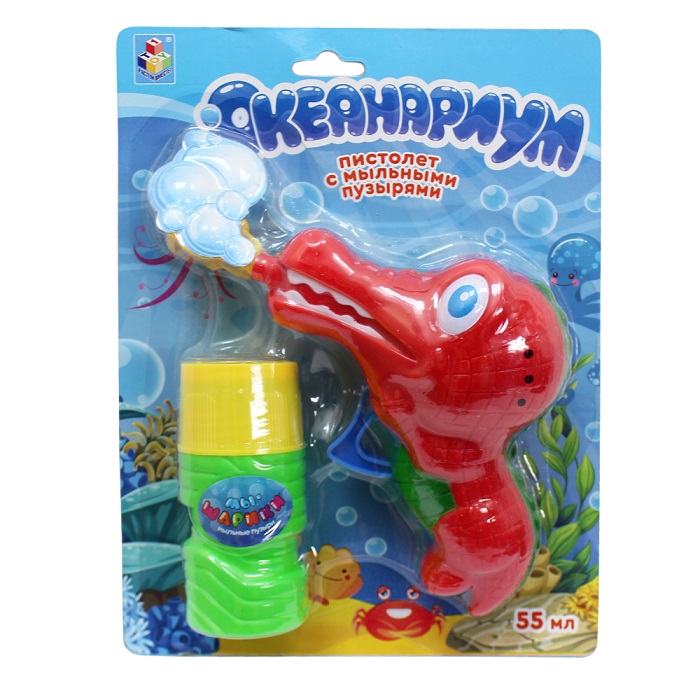 Пистолет механический из серии Океанариум – Крокодил с мыльными пузырями, разные цвета   