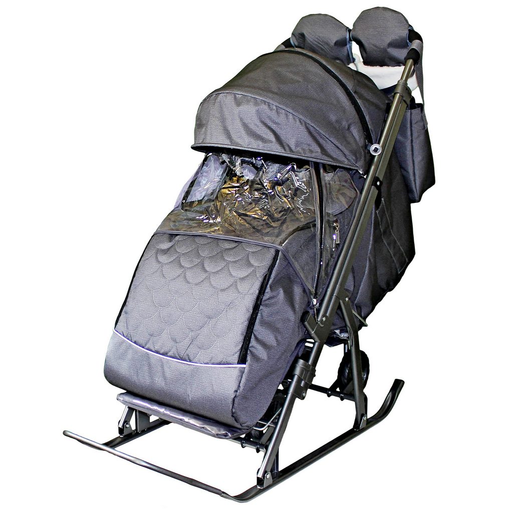

Санки-коляска Snow Galaxy Kids-3-2-С - Серебро крупный ромб на больших колесах, сумка и варежки