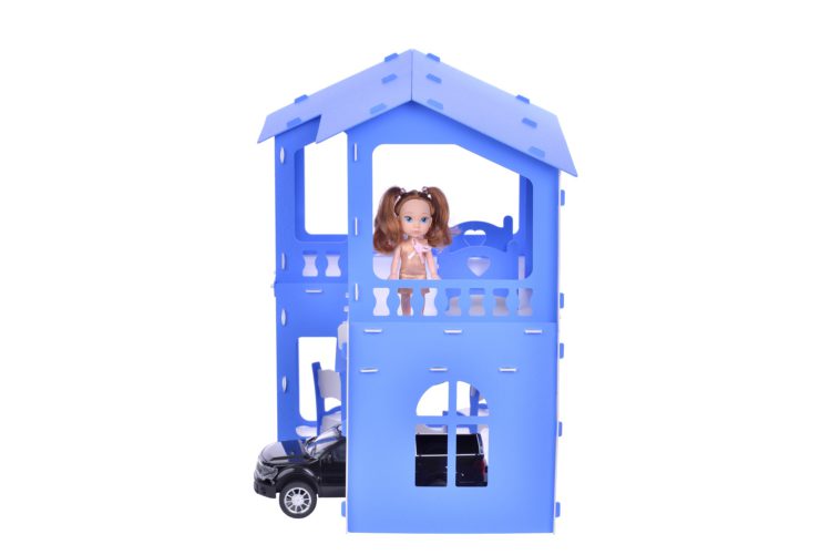 Дом для кукол Алиса, бело-синий, с мебелью  