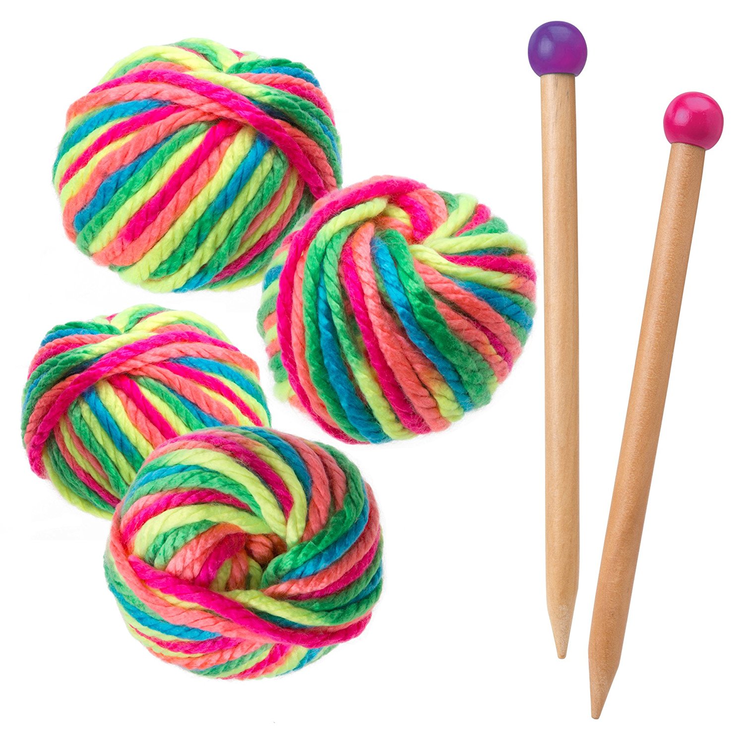 Набор для вязания спицами - Разноцветные шарф и шапочка  