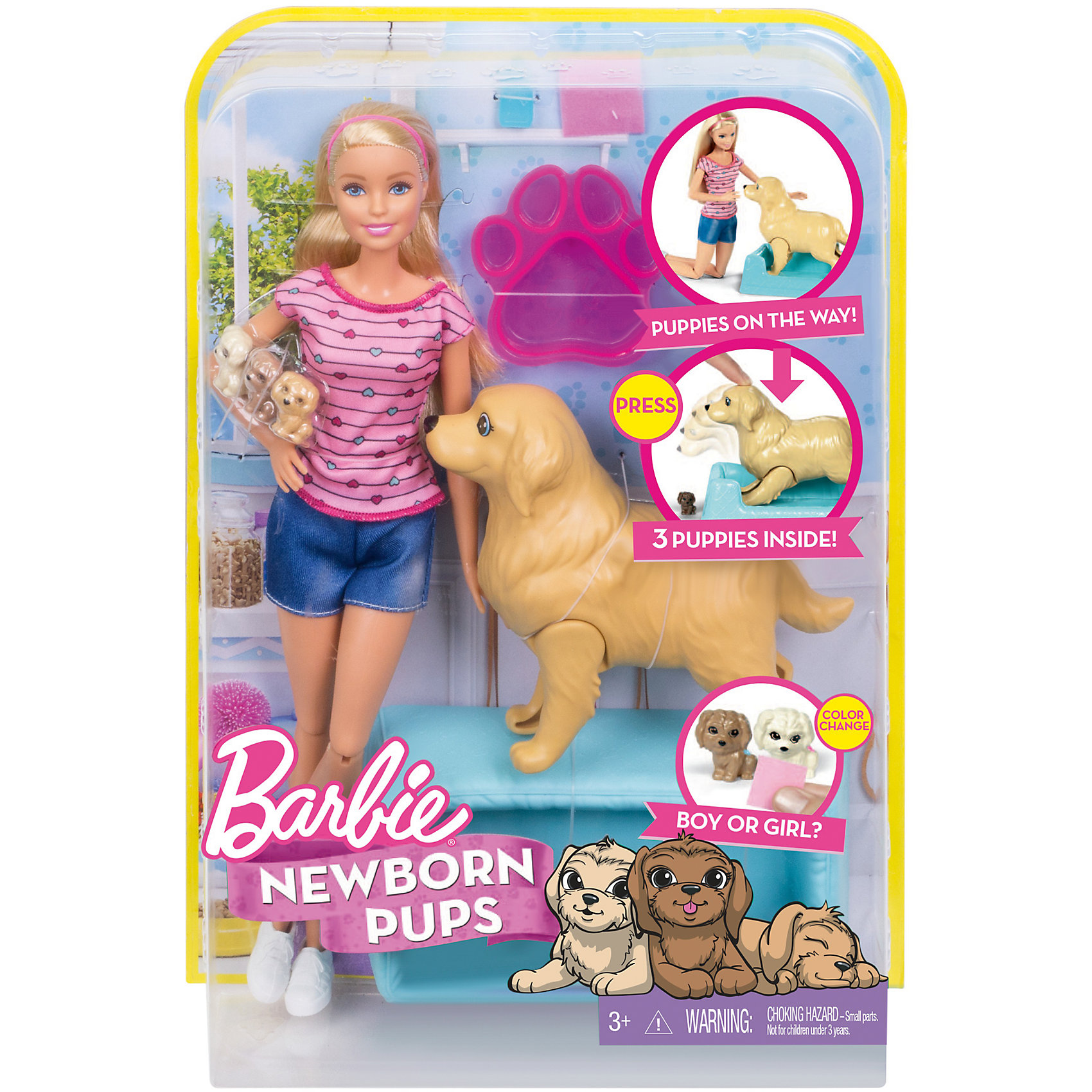 Игровой набор Barbie - Кукла и собака с новорожденными щенками  