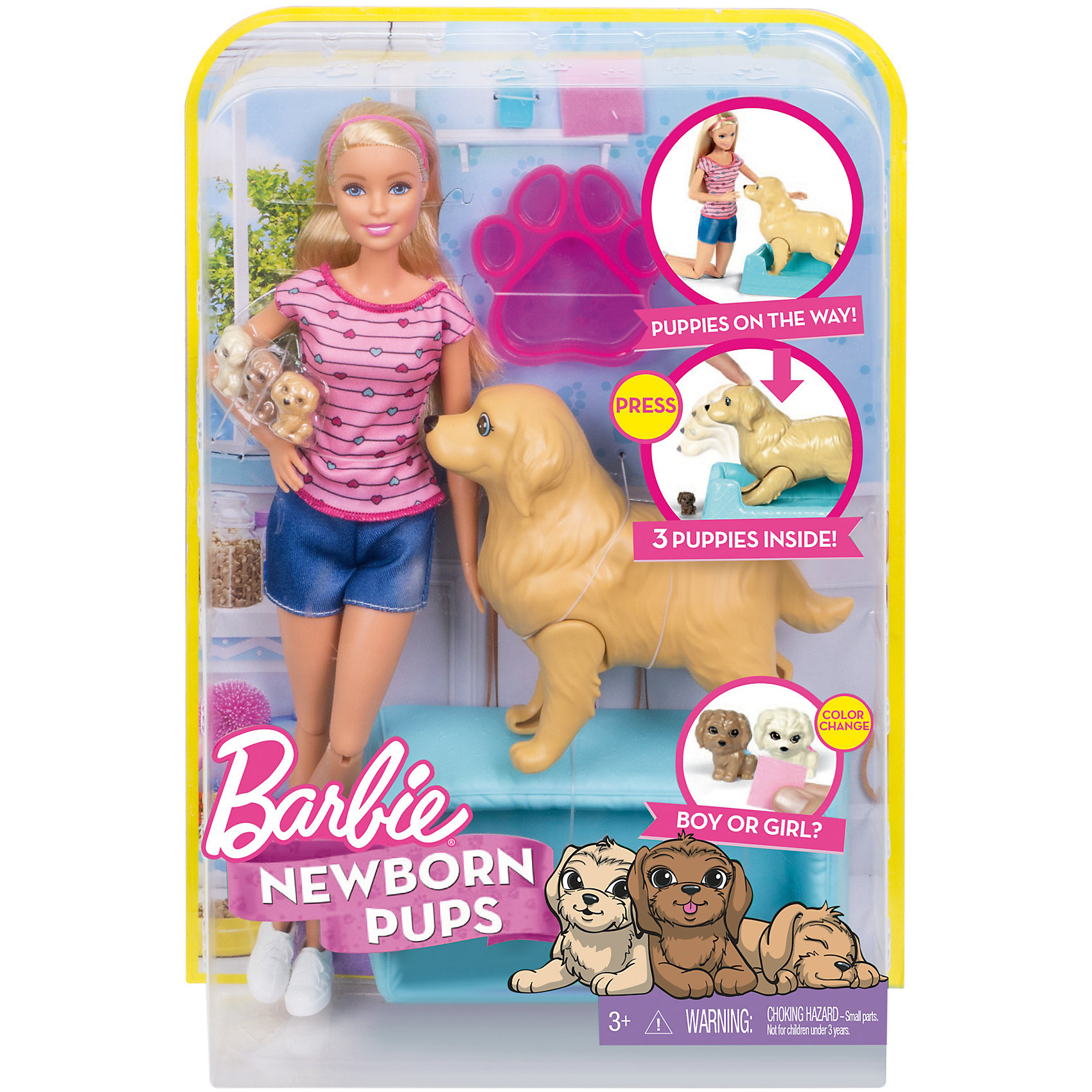 Игровой набор Barbie - Кукла и собака с новорожденными щенками  