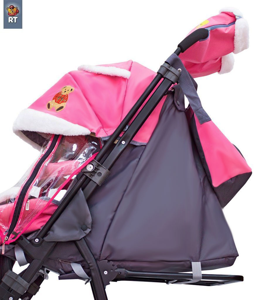 Санки-коляска Snow Galaxy City-1-1 - Мишка со звездой на розовом, на больших надувных колесах, сумка, варежки  