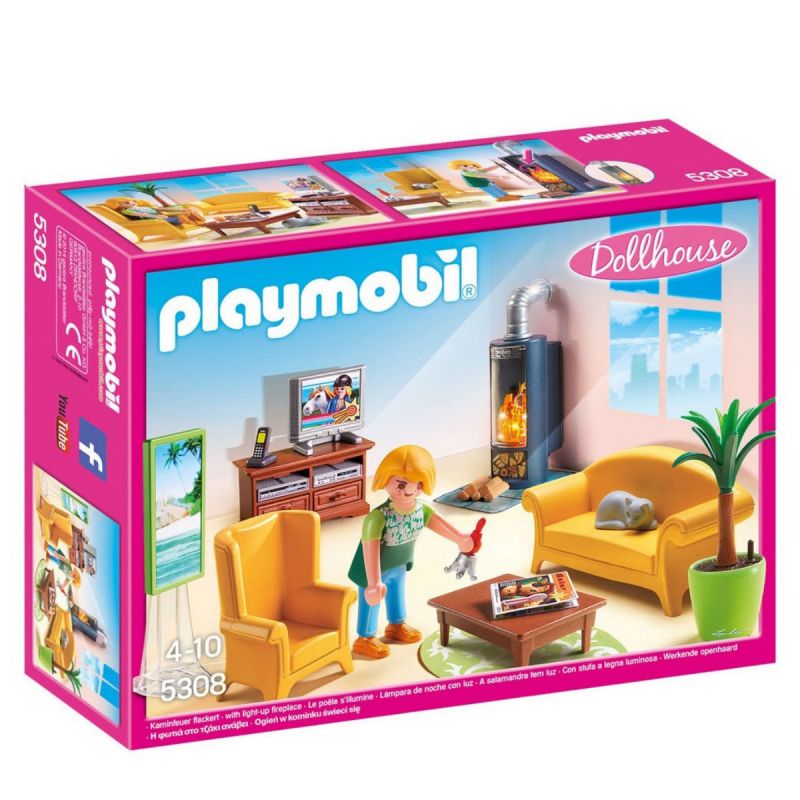 Игровой набор – Кукольный дом: Гостиная с камином, свет  