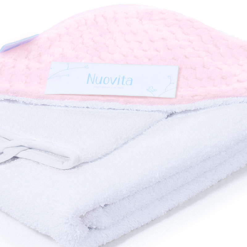 Полотенце с уголком и варежкой Nuovita Grazia 100x100 махра/плюш-соты, бело-розовый  