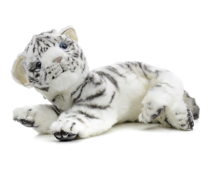 Мягкая игрушка - Белый тигренок лежащий, 26 см.  