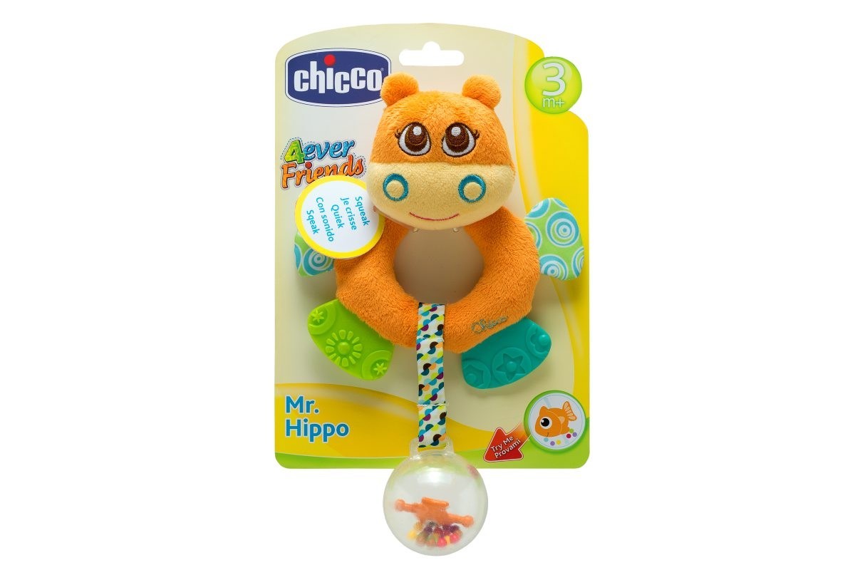 Игрушка погремушка, мягкая - Бегемот Hippo, 3м+  