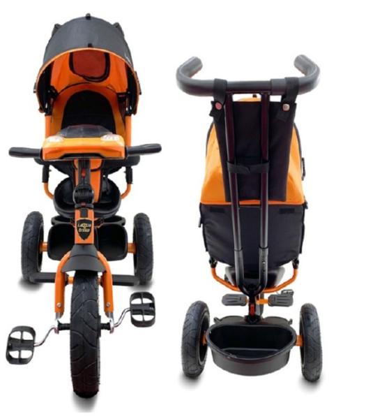 Велосипед 3 колесный – Lexus Trike, цвет оранжевый, надувные колеса 12 и 10 дюйм, светомузыкальная панель, поворотное сиденье  
