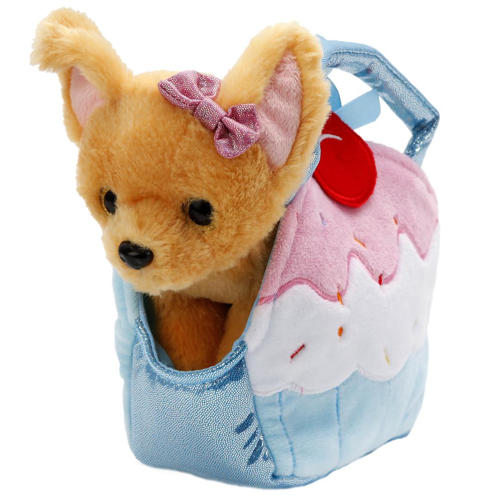 Мягкая игрушка - Собака чихуахуа 19 см. в сумочке в виде кекса  
