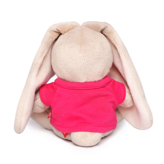 Мягкая игрушка – Зайка Ми в малиновой футболке с пуговкой, малыш, 15 см  