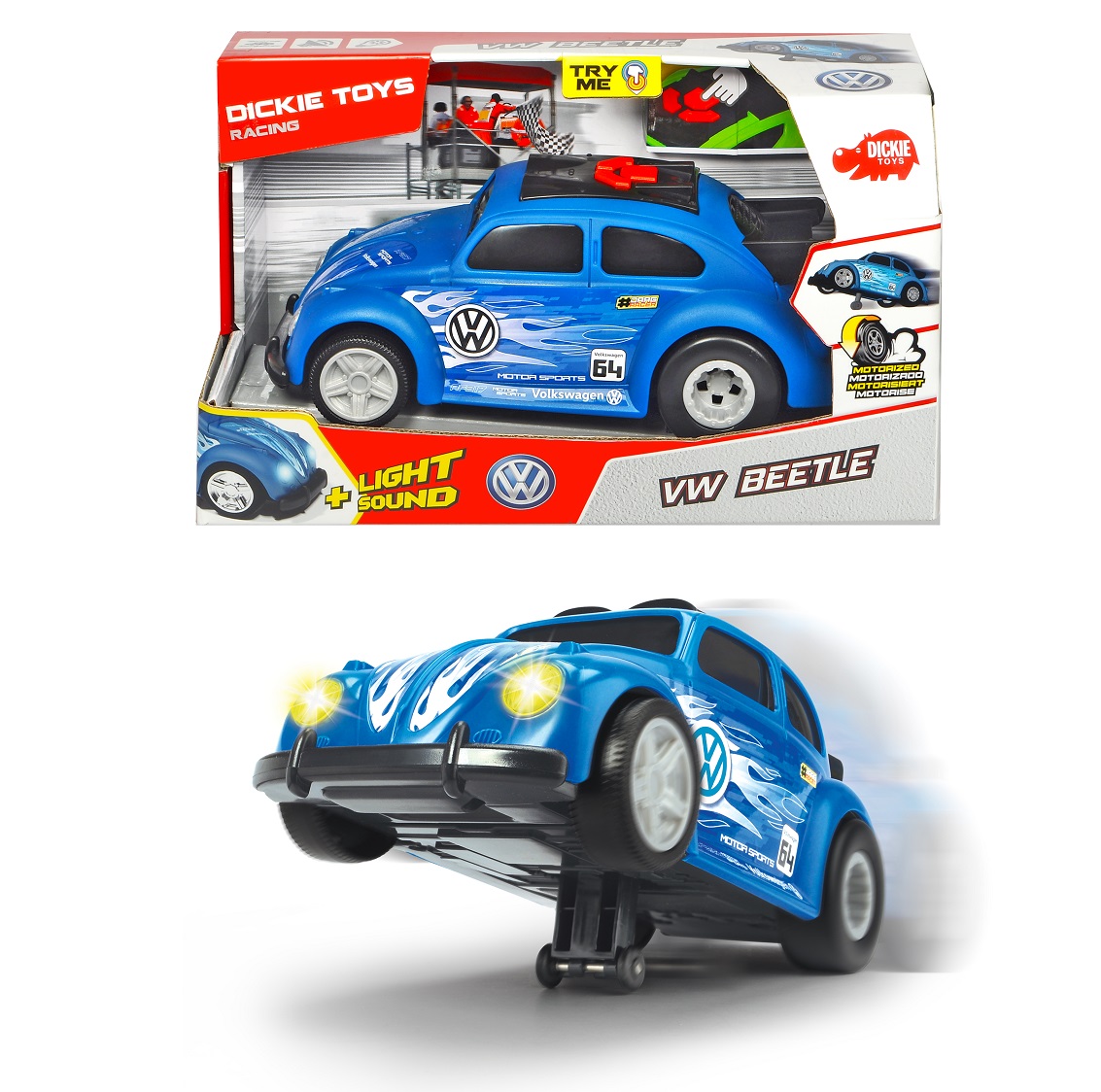 

Рейсинговый автомобиль VW Beetle, моторизованный, свет и звук, 25,5 см.
