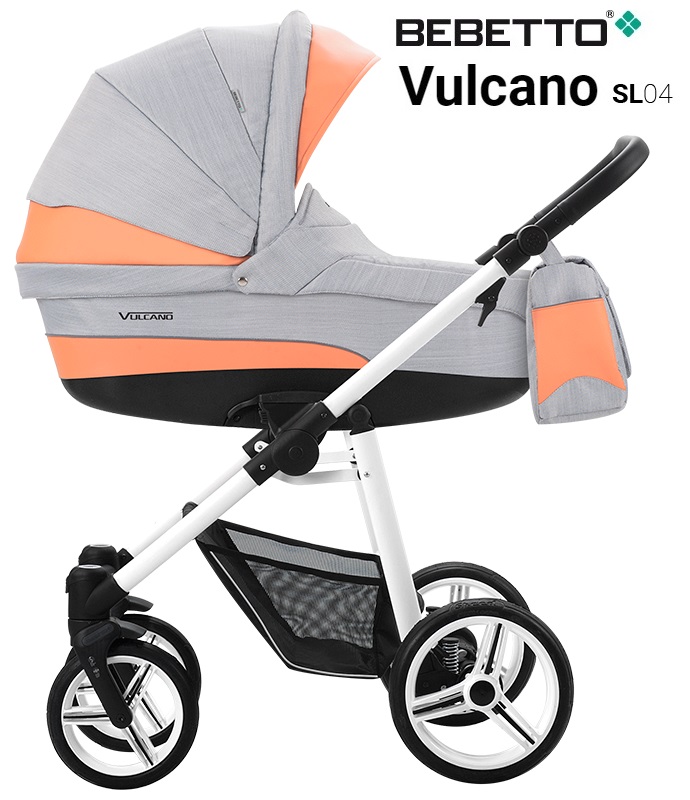 Детская коляска Bebetto Vulcano New ecco кожа+ткань 2 в 1 шасси белая/BIA, цвет - SL04  
