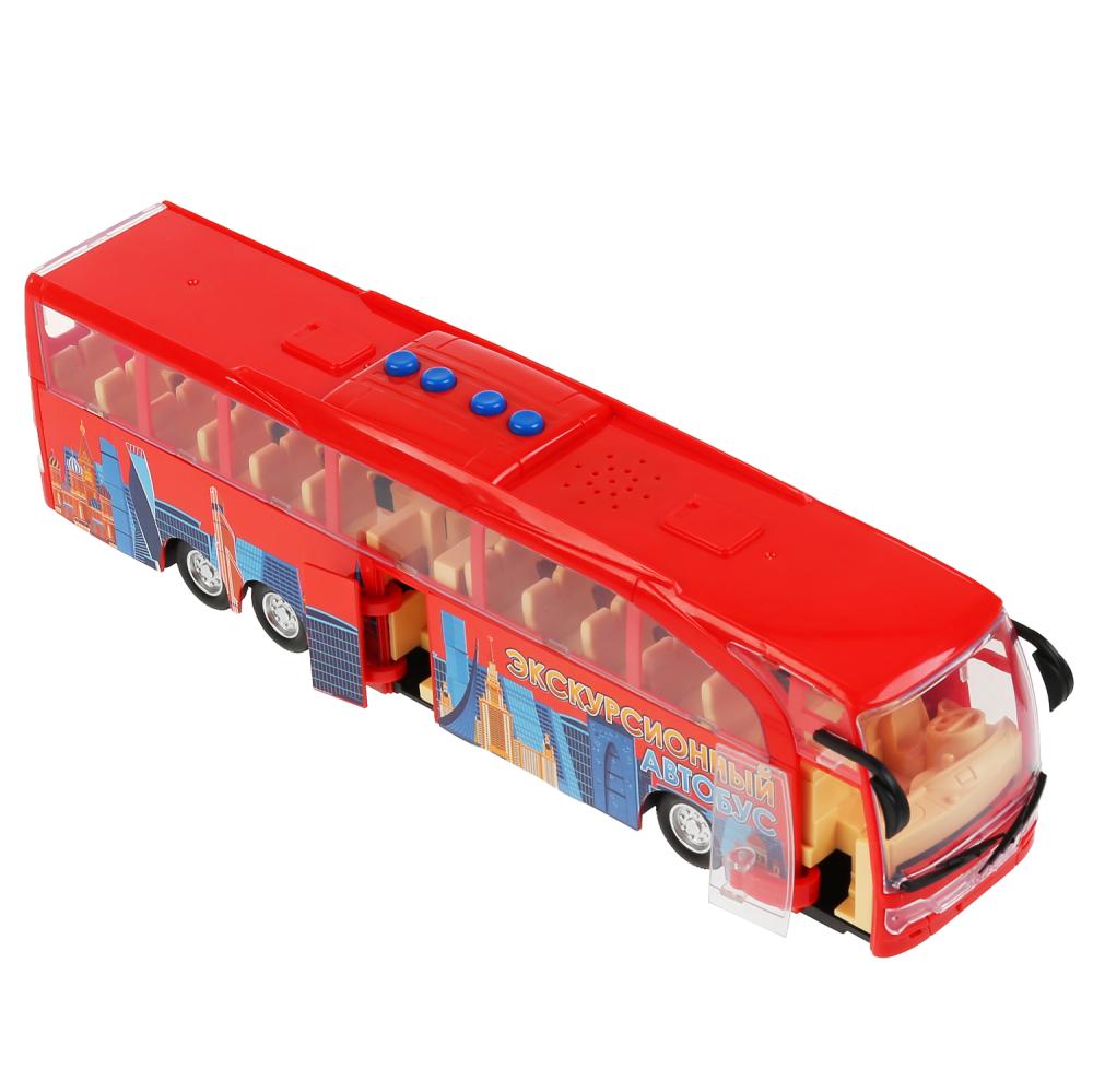 Экскурсионный автобус красный 4 кнопки 30 см со светом и звуком инерционный  