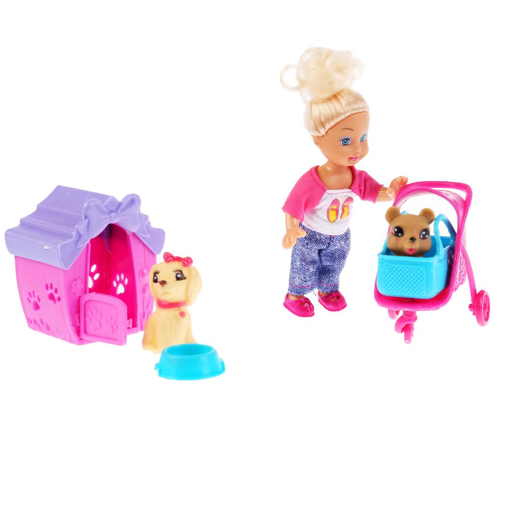 Кукла Машенька, 12 см, в комплекте питомцы в будке и коляске, аксессуары   