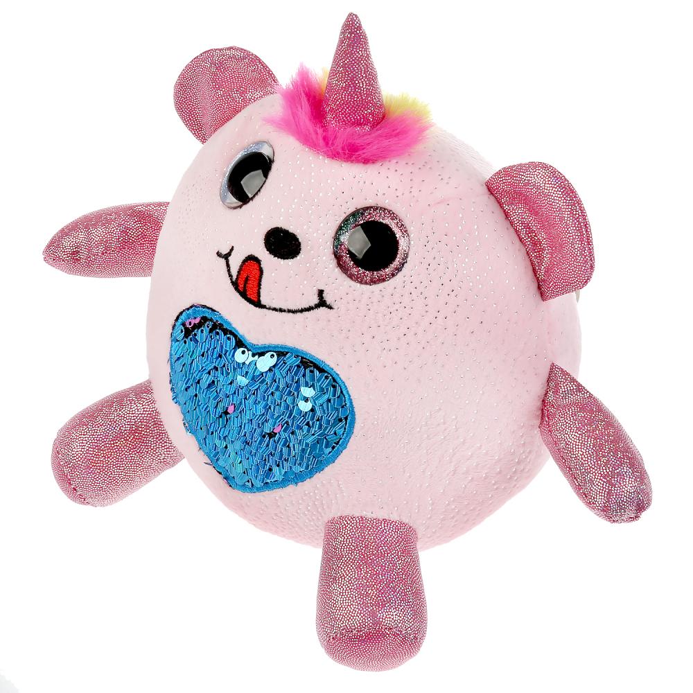 Игрушка мягкая - Кругляш с пайетками в сердечке, розовый, 16 см  