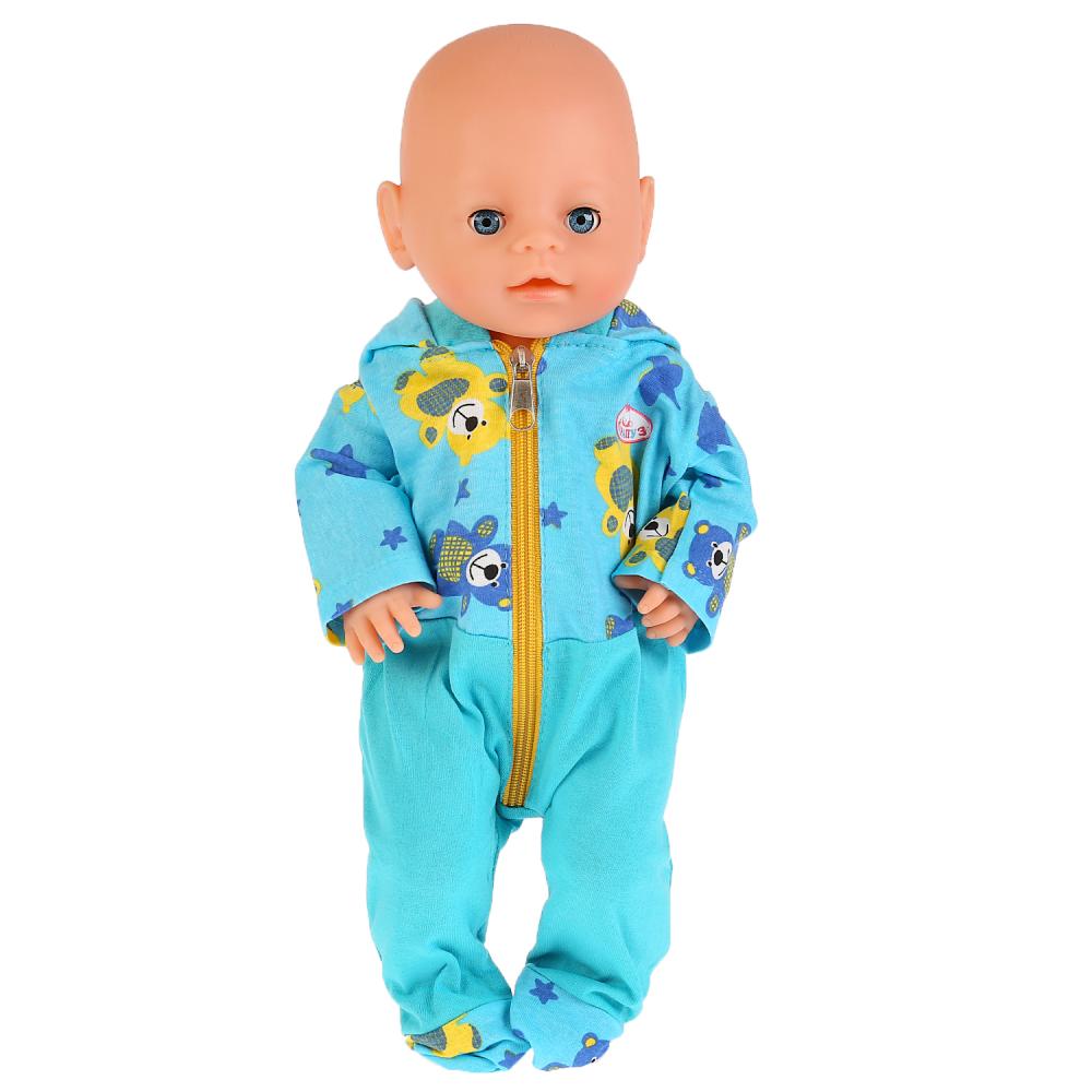 Одежда для кукол 40-42 см – Голубой комбинезон с капюшоном Медвежата  