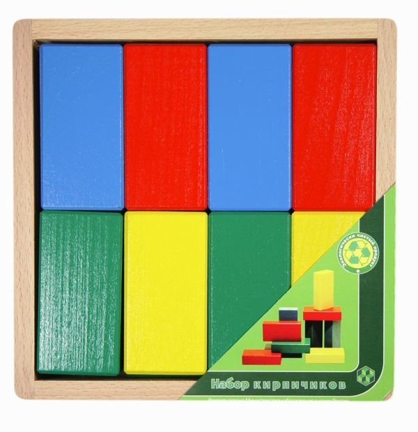 Кирпичики цветные - 16 деталей в деревянной коробке  