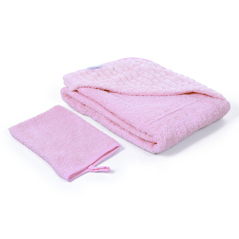 Полотенце с уголком и варежкой Nuovita Grazia 100x100 махра/плюш-клетка, розовый / rosa  