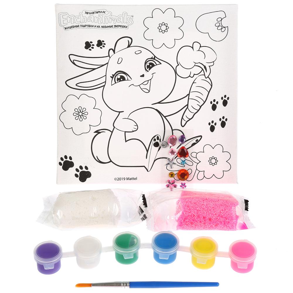 Набор для творчества Холст для росписи Enchantimals кролик Твист, стразы, и шариковый пластилин, 15 х 15 см  