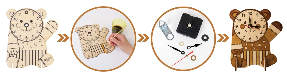 деревянные часы своими руками зайчонок. фьюзинг. детские игрушечные часы. десятое королевство деревянные часы. часы своими руками наборы.