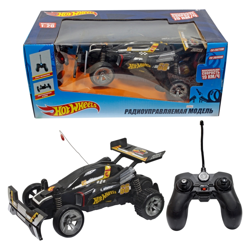 

Машинка на р/у - Hot Wheels Багги 1:20, черная, свет и звук