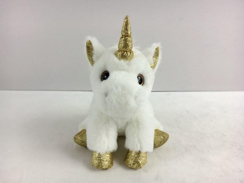 Мягкая игрушка - Единорог белый с золотом, 15 см  