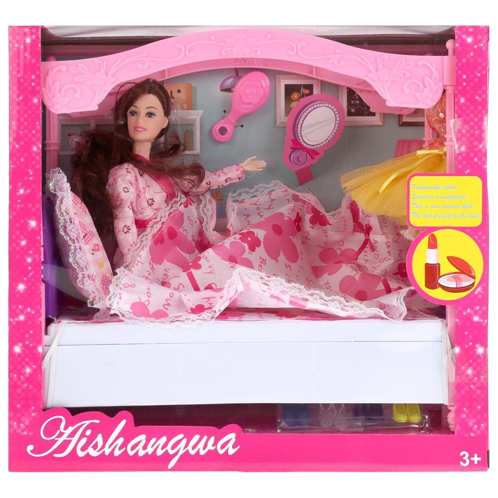 Кровать для куклы, с куклой и аксессуарами   