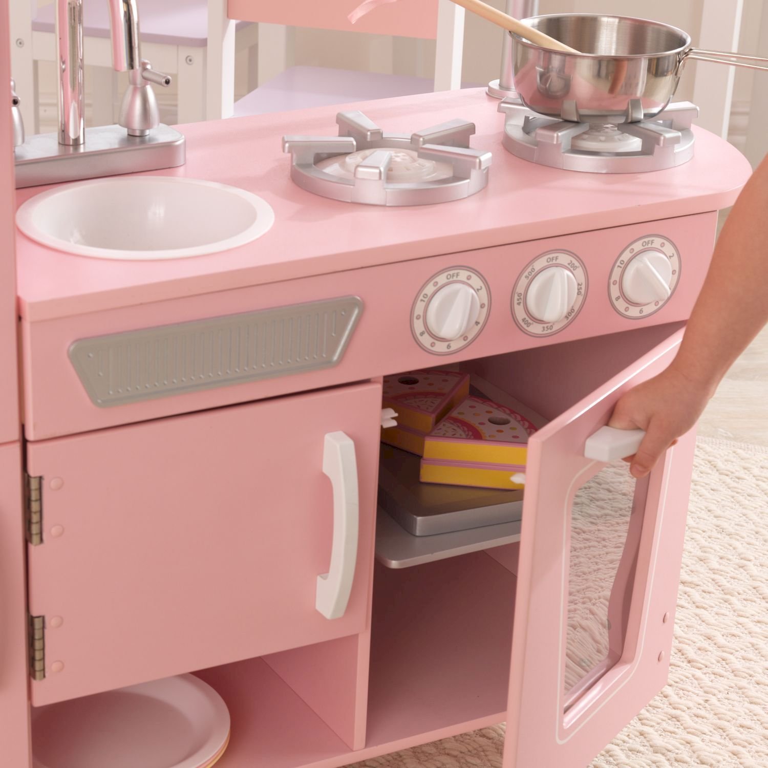 Игрушечная кухня – Винтаж, розовый с белым  