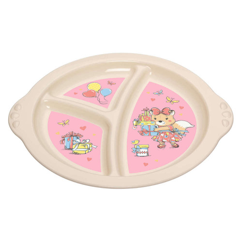 Тарелка детская трехсекционная с розовым декором, бежевый  
