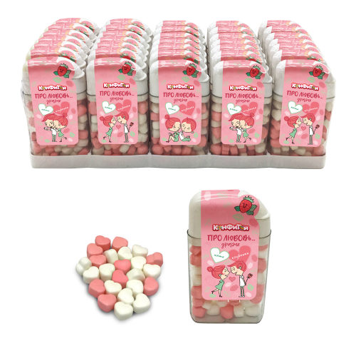 

Сердечки-драже в баночке, мята+клубника, блок 30 штук, 8 г х 30 х 20