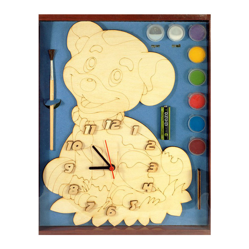 Часы с циферблатом под роспись – Собачка, с красками  