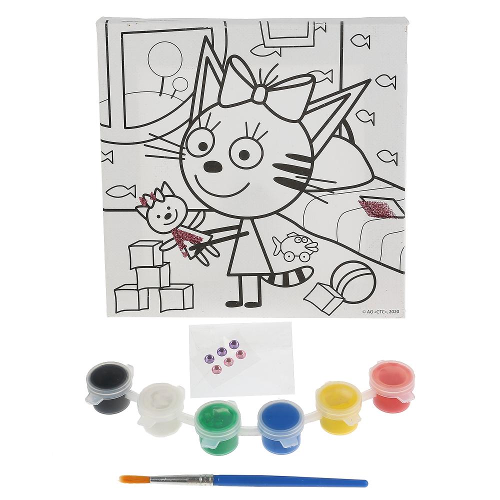 Набор для творчества Холст для росписи Три кота. Карамелька с игрушкой, с глиттером, 15 х 15 см  
