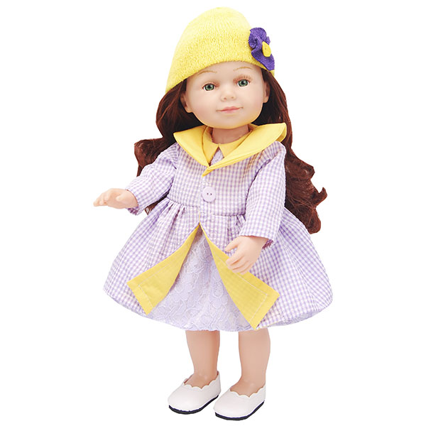 Кукла в клетчатом лиловом плащике, 40 см. с аксессуарами  