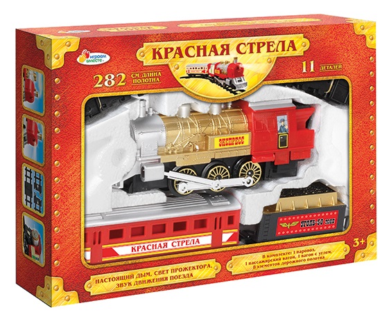 

Железная дорога «Красная стрела» на батарейках со световыми и звуковыми эффектами