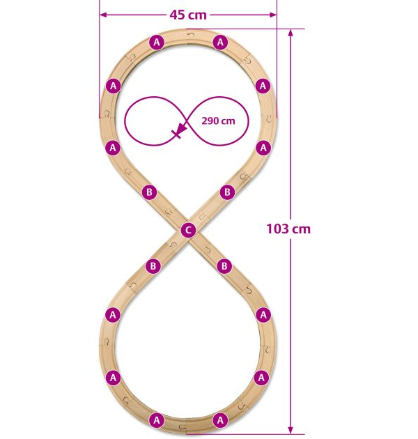 Набор деревянной железной дороги в виде восьмерки, 35 деталей  