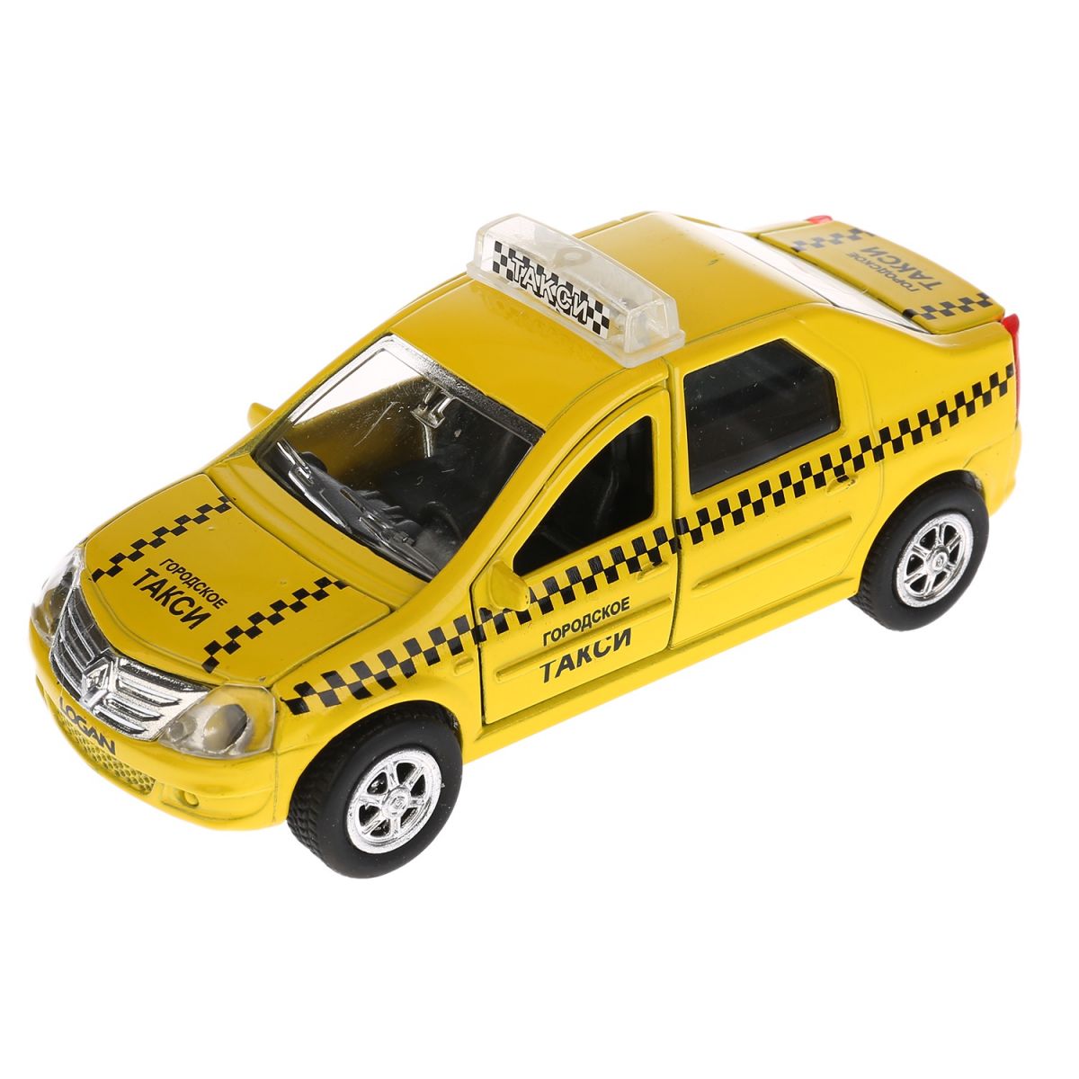 Металлическая инерционная машина - Renault Logan Такси, масштаб 1:43, со светом и звуком  