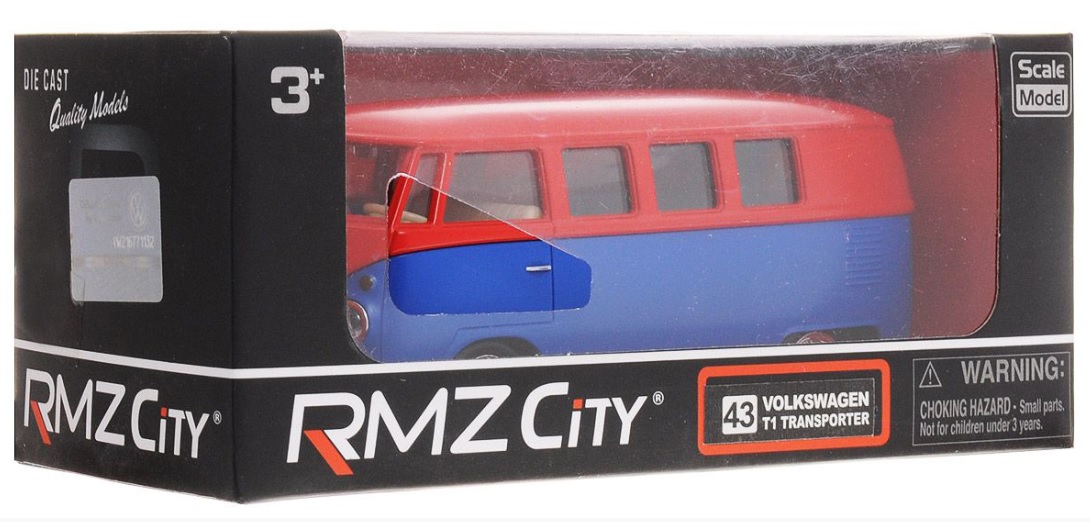 Машина металлическая инерционная Автобус инерционный Volkswagen Type 2 T1 Transporter, цвет матовый красный с синим, 1:32 ) 