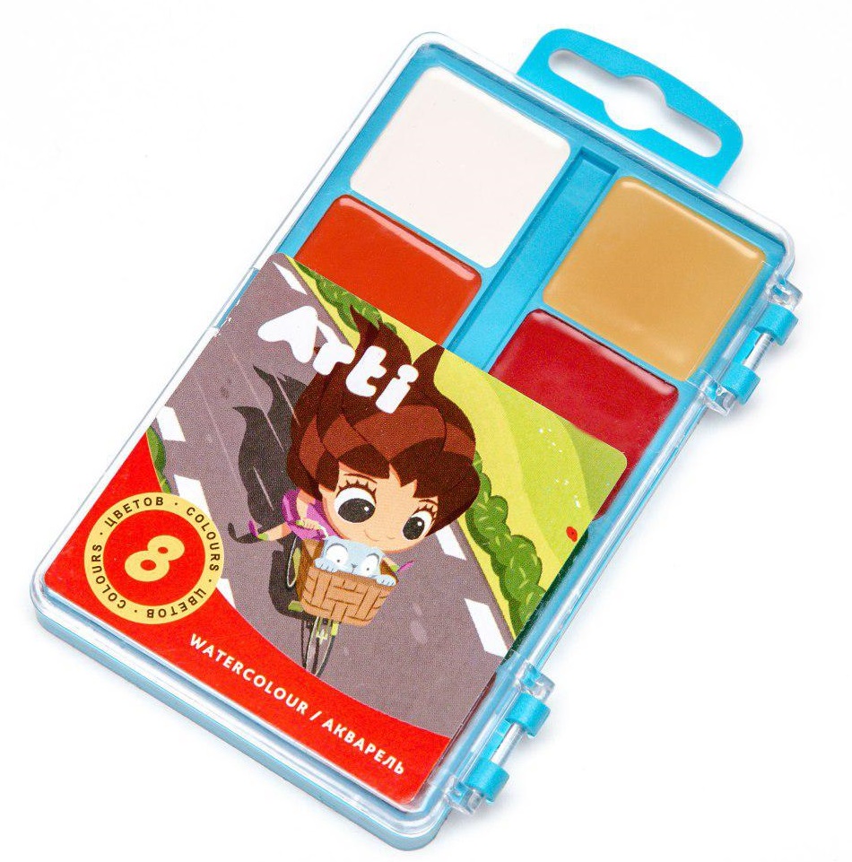 

Акварель медовая п/сухая - Travel kids, 8 цветов, без кисти
