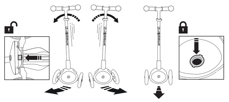 Трехколесный самокат Globber Primo Foldable Lights, зеленый, светящиеся колеса  