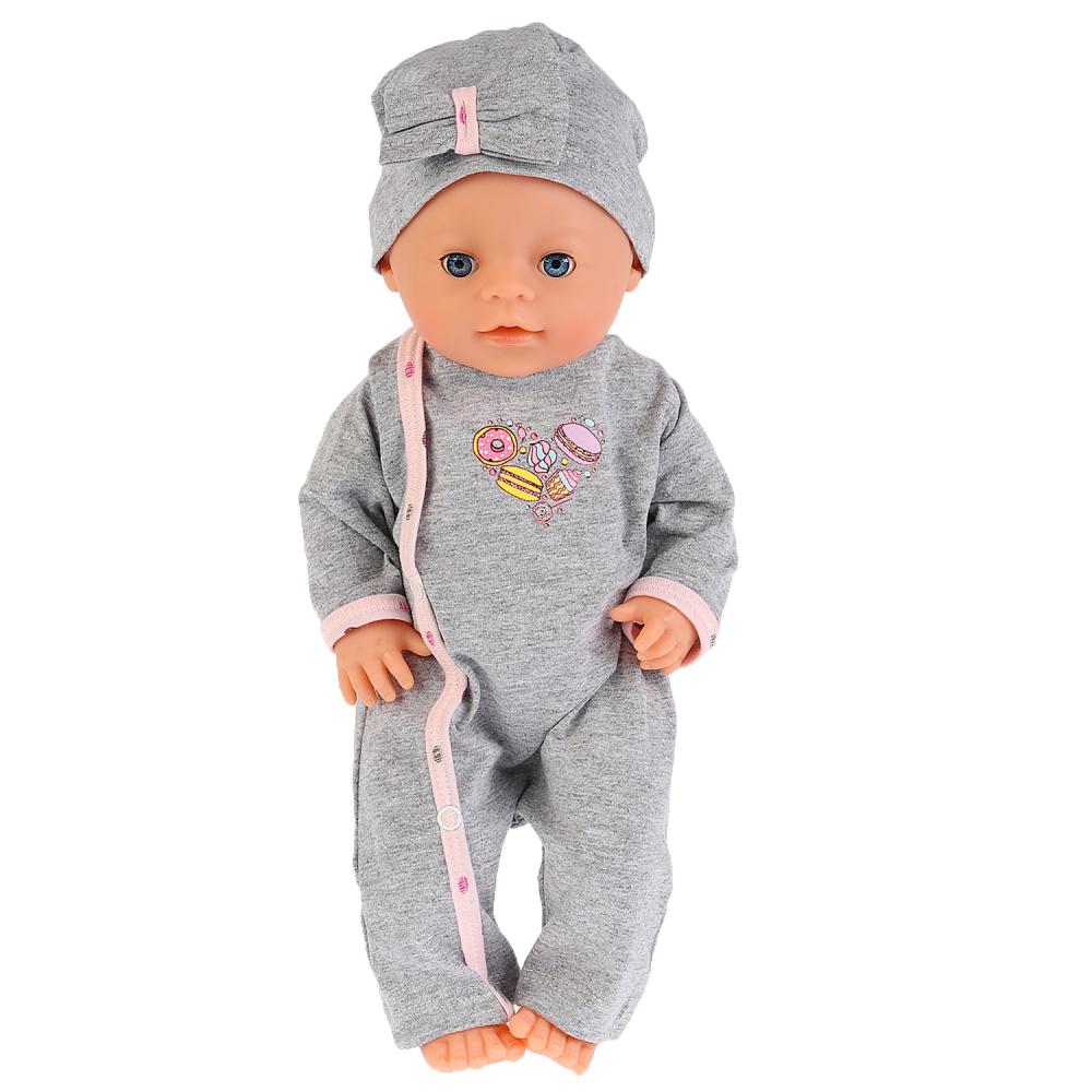 Одежда для кукол 40-42 см – Серый комбинезон с шапкой  