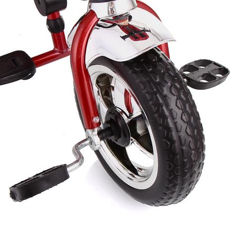 Велосипед 3-х колесный с ручкой, подножка, красный с черным  