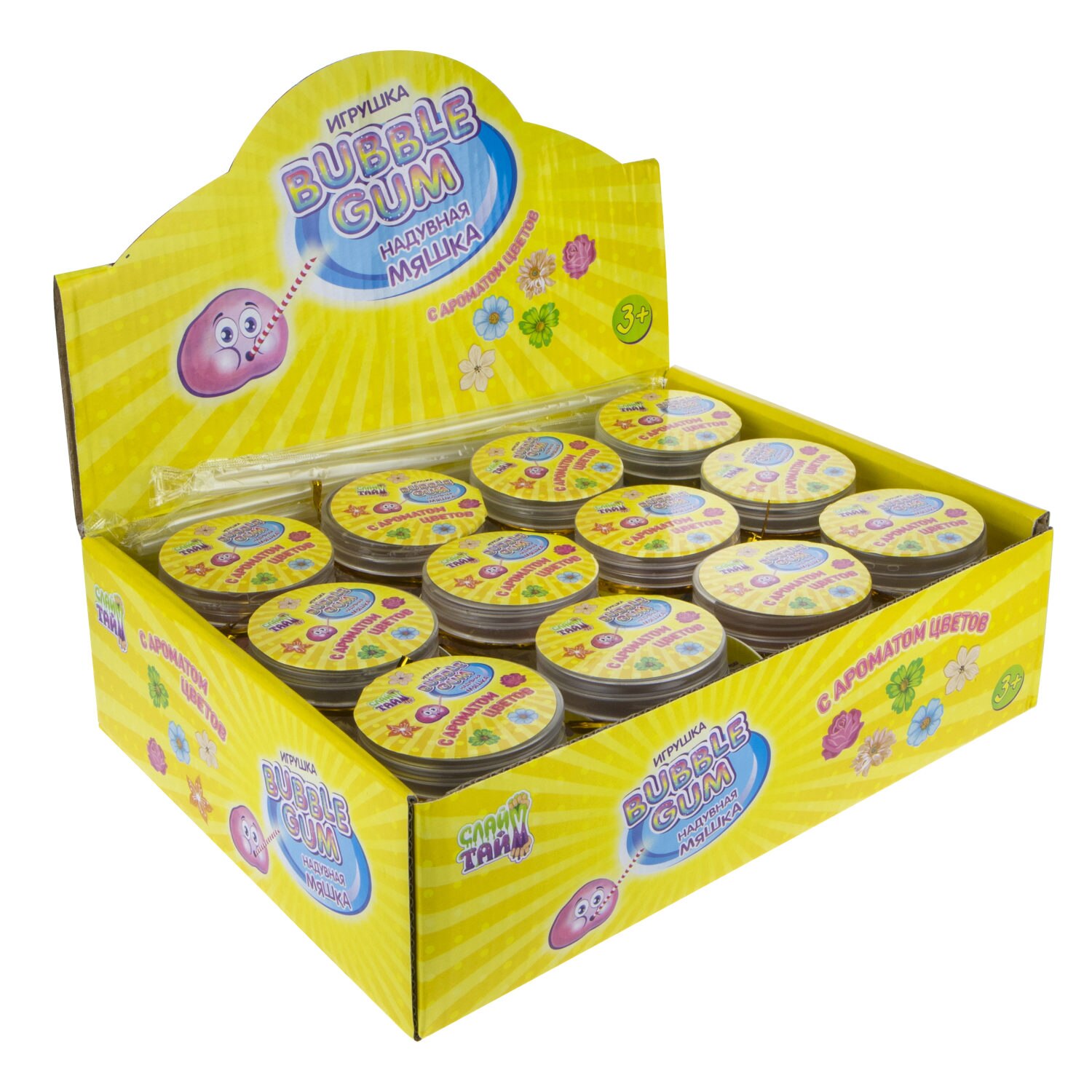 Набор Слайм Тайм - Надувная мяшка Bubble Gum с ароматом цветов, 4 аромата   