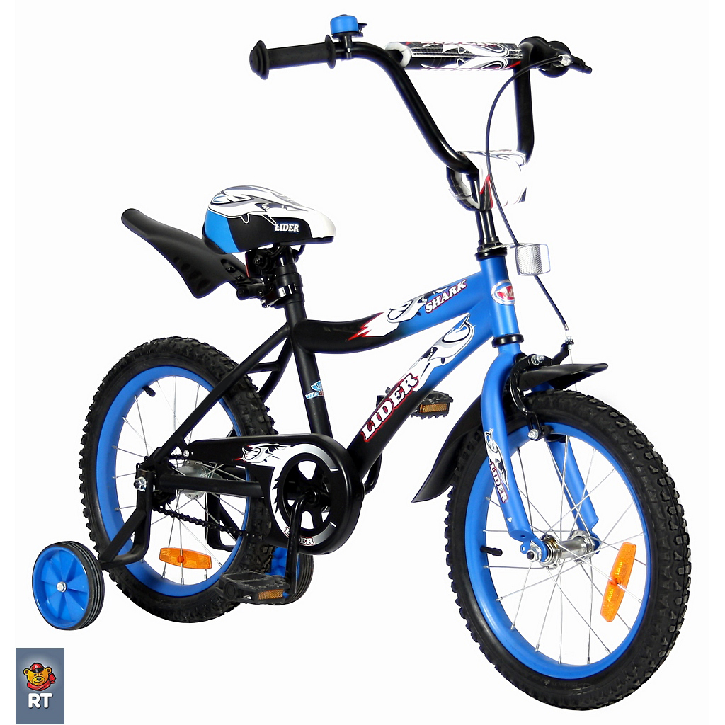 Двухколесный велосипед Lider shark, диаметр колес 16 дюймов, синий/черный  