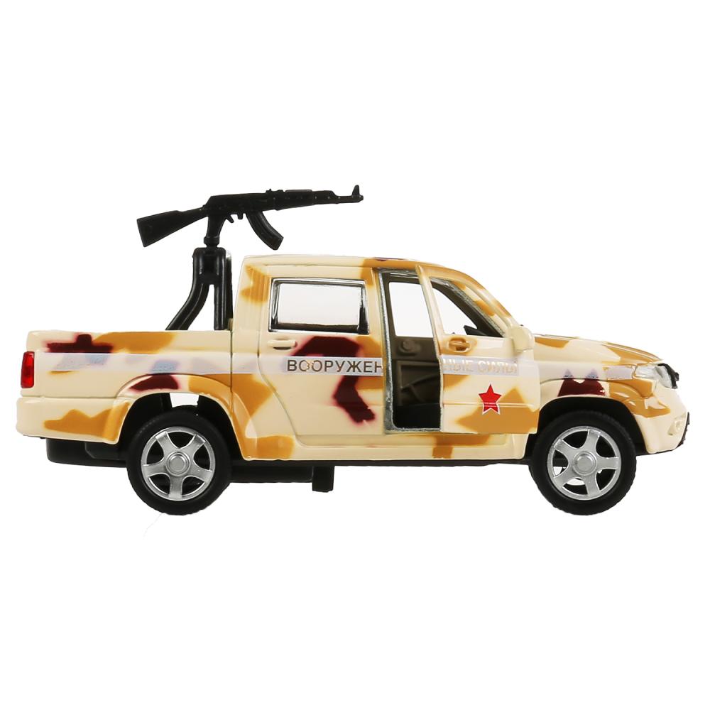 Инерционная металлическая модель - Uaz Pickup, военный с пулеметом 12 см, цвет песочный  